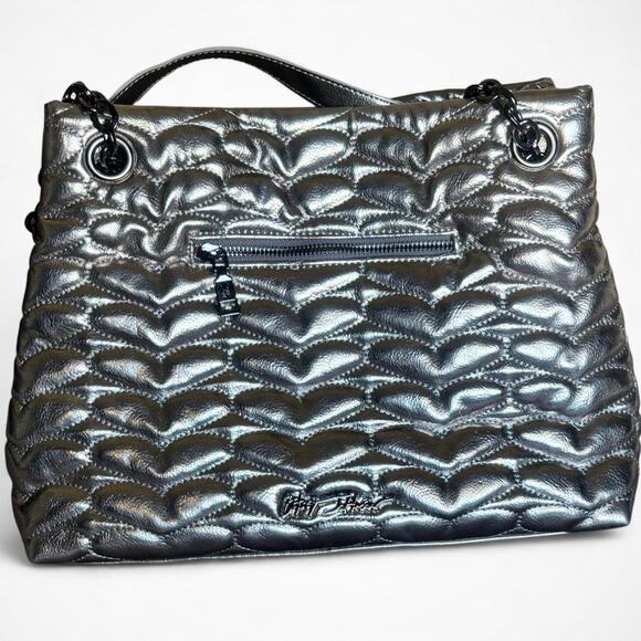 Betsey Johnson Quilted Metallic Hearts Shoulder Bag Everyday Tote - Picture 4 of 8
